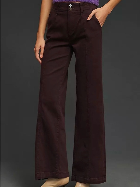 PAIGE Pants - Paige Brooklyn Wide Leg High Rise Pants Black Cherry Burgundy Size 32